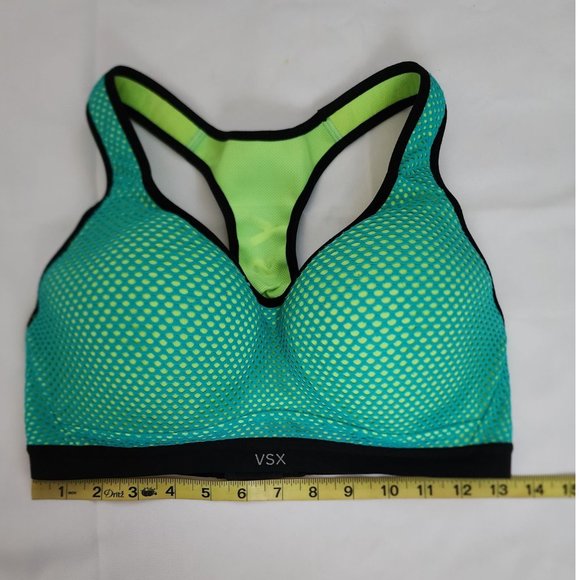 Victoria's Secret Women's Activewear Auqa Teal/Lime Green VSX Sports Bra Sz 34D - Picture 5 of 9